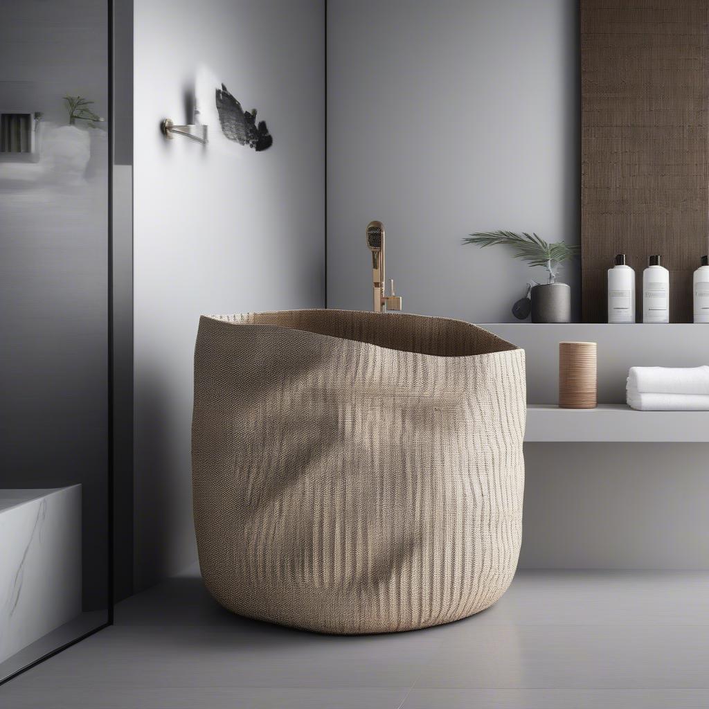 Woven Trash Bag in a Modern Bathroom Setting