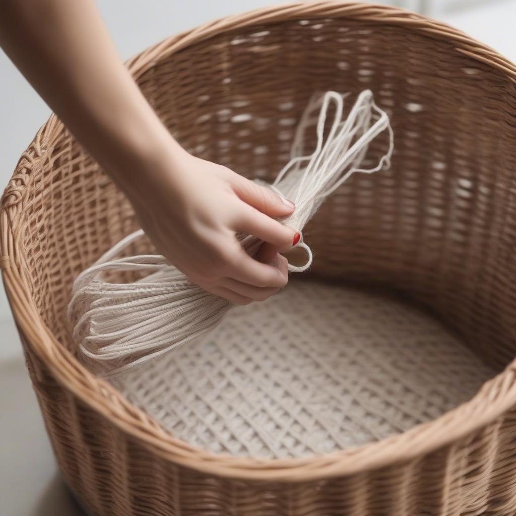 Wrapping warp thread around a laundry basket