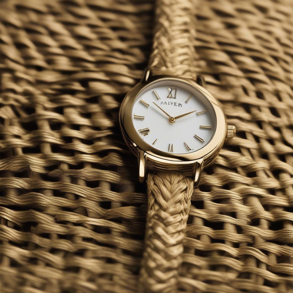 Close-up of the Xavier Gold Tone Basket Weave Wristband