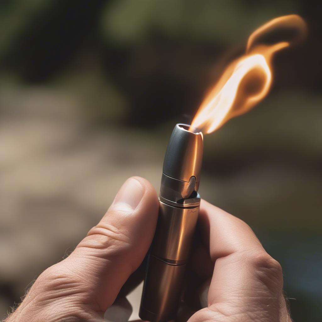 Xikar FlintFire II lighter being used to light a cigar.