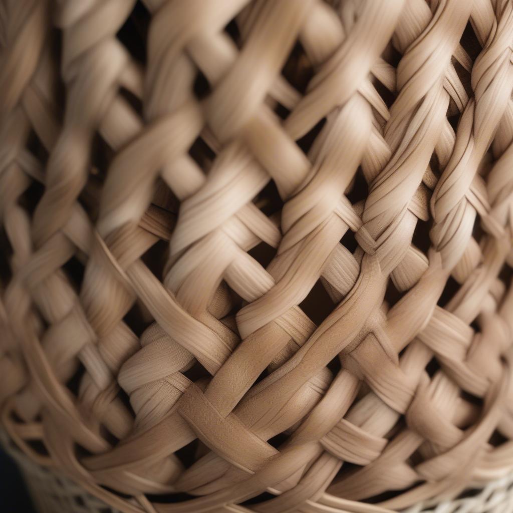 Close-up view of a y-weave medium decorative storage basket, showcasing its woven pattern and neutral color.