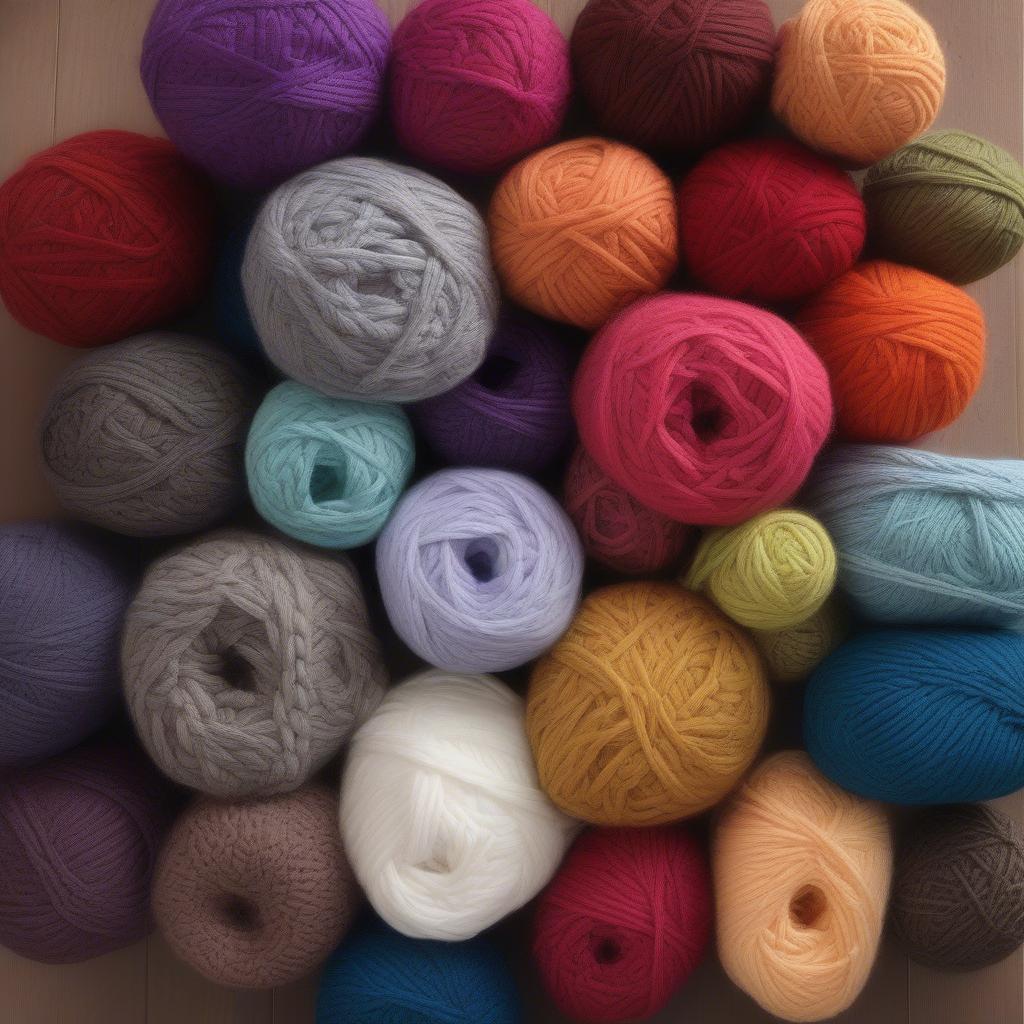 Various yarn weights and crochet hooks displayed on a table, demonstrating the options available for creating different textures in a basket weave crochet project.