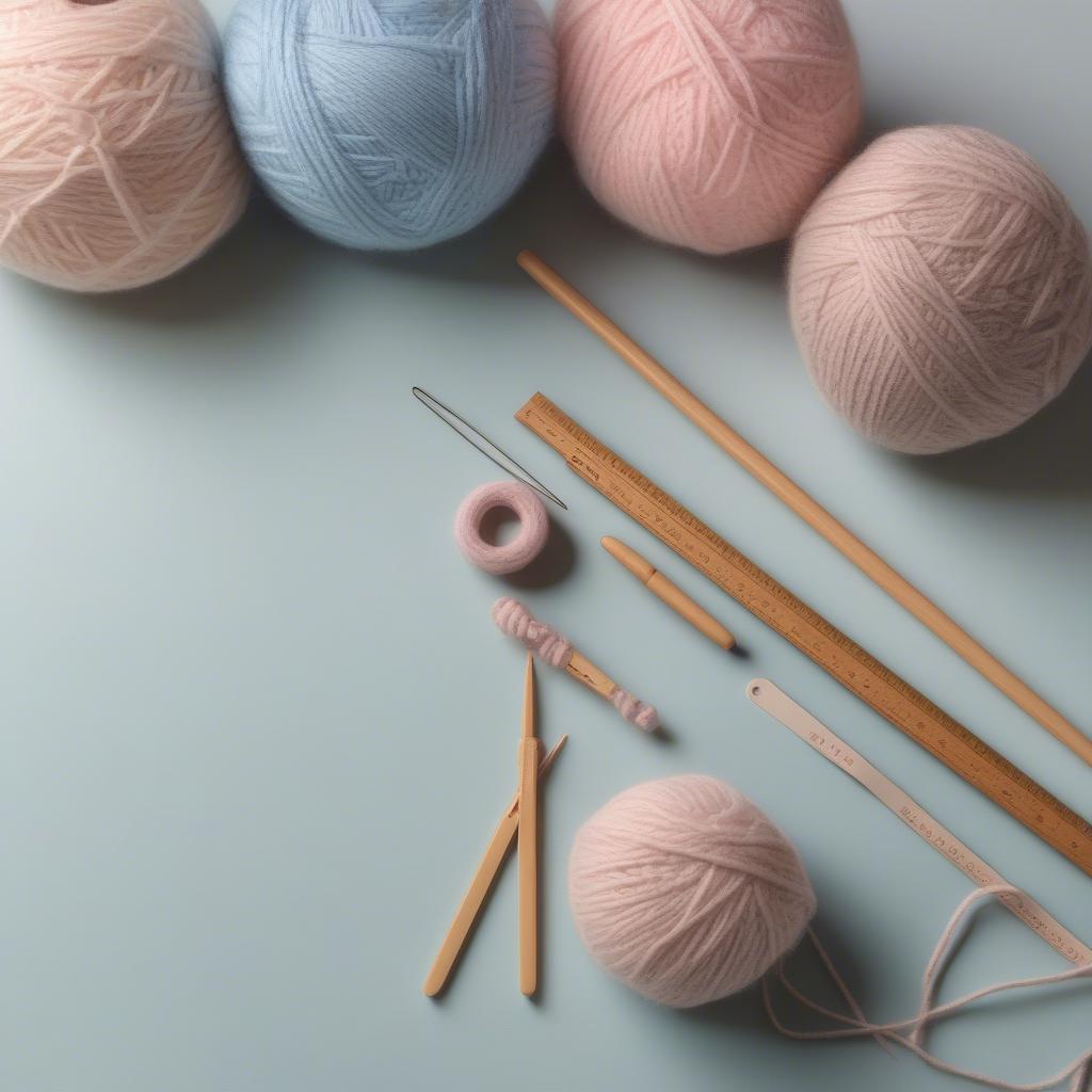 Yarn and knitting needles prepared for a baby blanket project