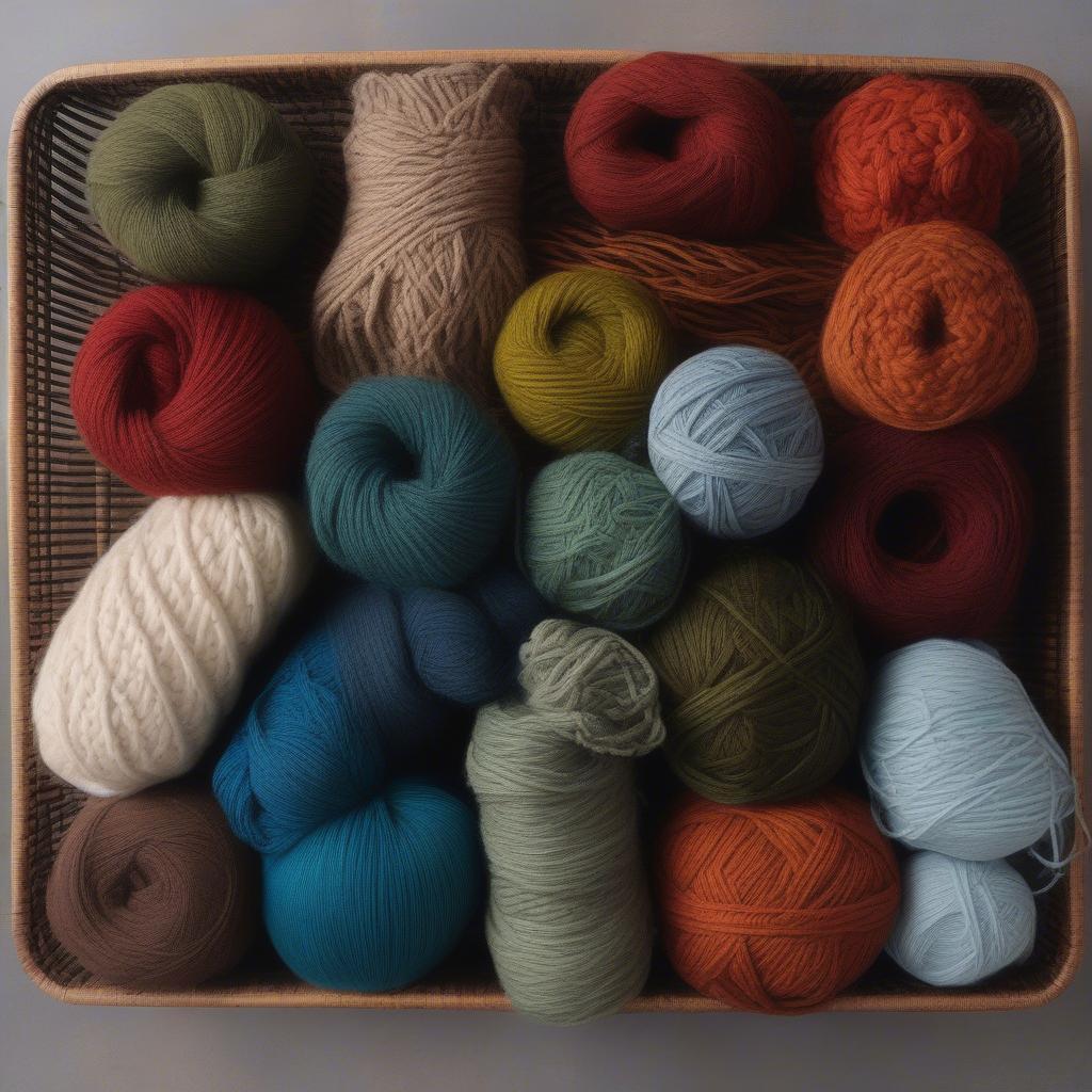 Various yarn colors and textures for a basket weave beanie