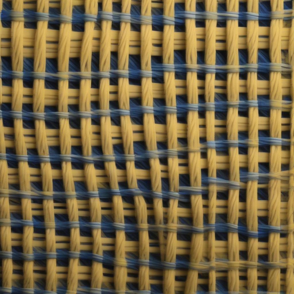 Yellow and Blue Basket Weave Fabric Closeup