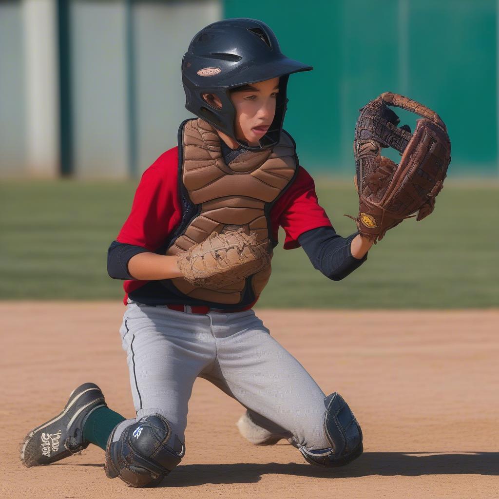 Youth Baseball Player Catching with a Basket Weave Glove